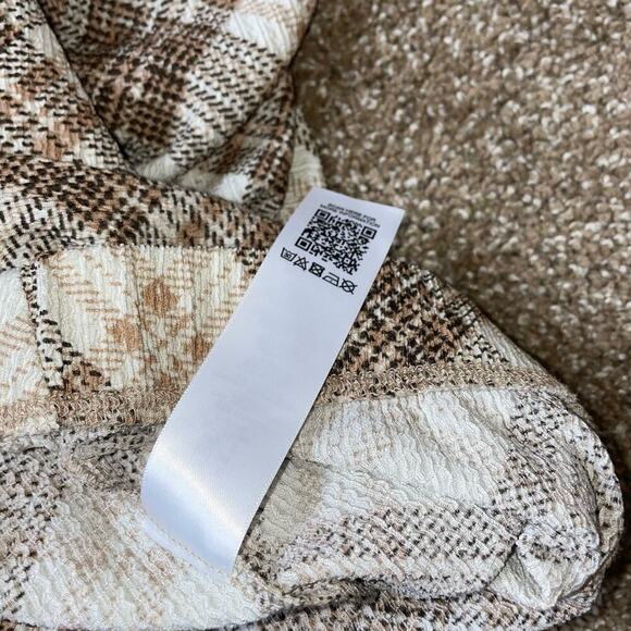 Topshop Petite high waisted bengaline flared pants tan check Stretch US SZ sm - Picture 10 of 11